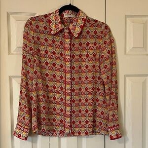 Alice + Olivia Red, Yellow & Cream Floral-Print Shirt